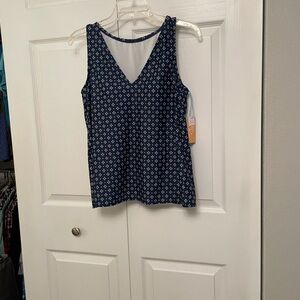 NWT $27 KONA SOL Tankini Swim Top with Tie Back Navy with Diamond Pattern Medium